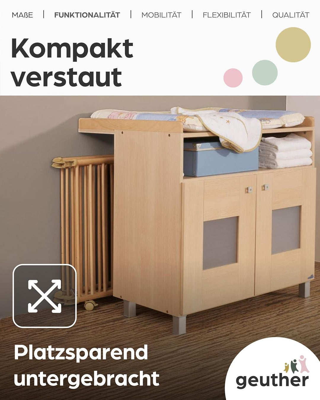 Geuther 2261 Laufgitter Lucilee Passung: 76 cm x 97 cm 3-fach werkzeuglos höhenverstellbar gepolster