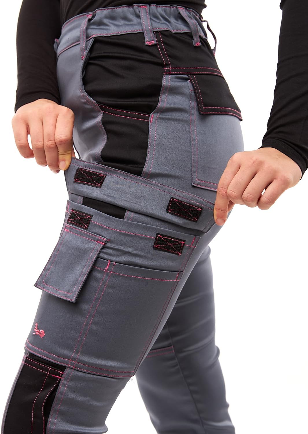 strongAnt Damen Arbeitshose komplett Stretch für Frauen Bundhose mit Kniepolstertaschen Schwarz Grau