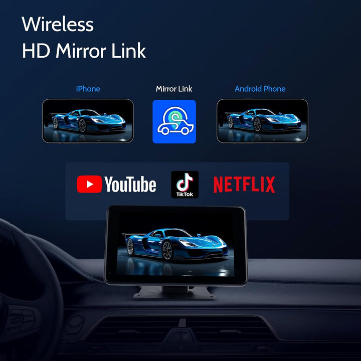 Haudio 7 Zoll Carplay Display,für Wireless Carplay und Android Auto,HD Touchscreen Tragbarer CarPlay