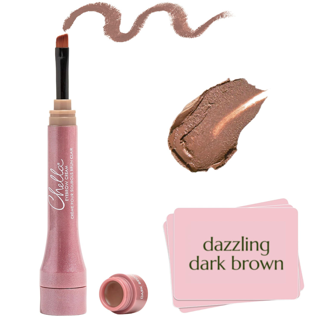 Chella Eyebrow Cream, Dazzling Dark Brown - Vegan, Cruelty Free, Paraben Free, Gluten Free - Long We