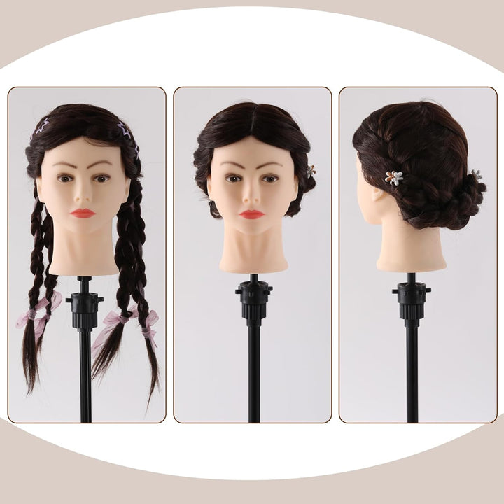 Frisierkopf 80% Echthaar Übungskopf 24 Zoll Frisieren Trainingsköpfe für Friseure Ausbildung Kopf Mi