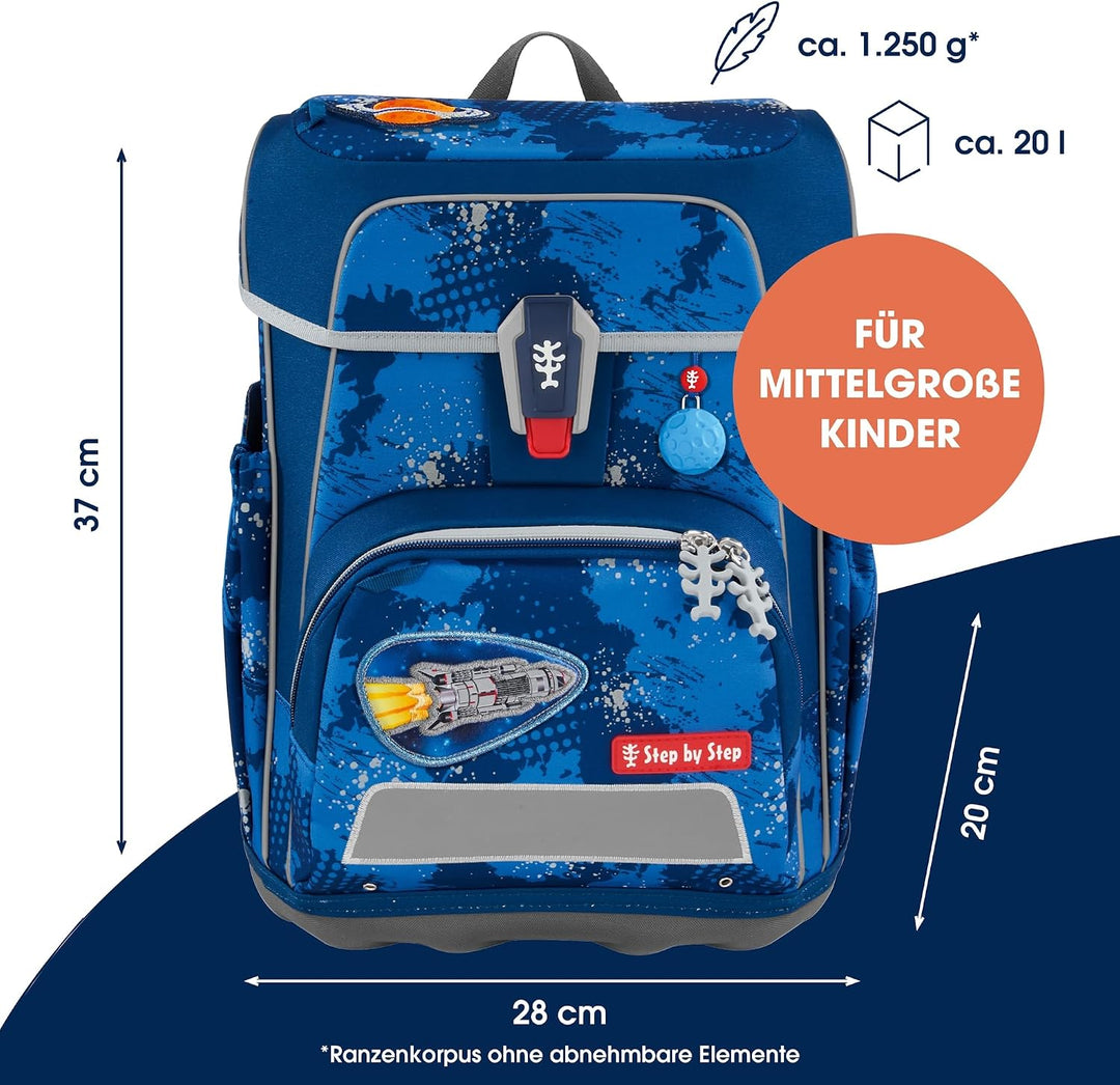 Step by Step Schulranzen-Set Cloud Reflect „Rocket Novo“ 5-teilig, blau, ergonomischer Tornister mit