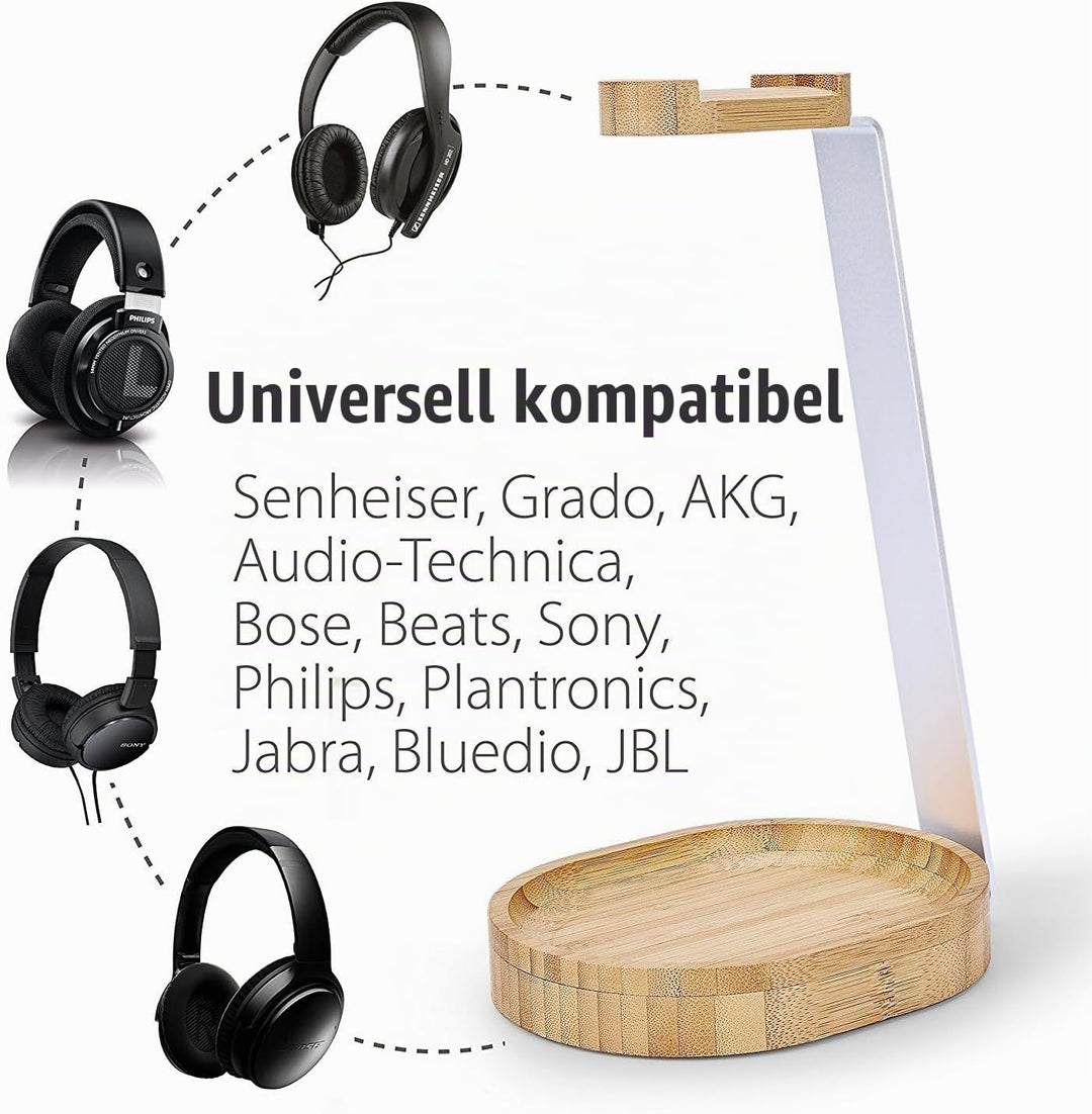 Avantree Universaler Baum &amp; Aluminium kopfhörerständer, Stabil Headset Halter Halterung Holz mit Kab