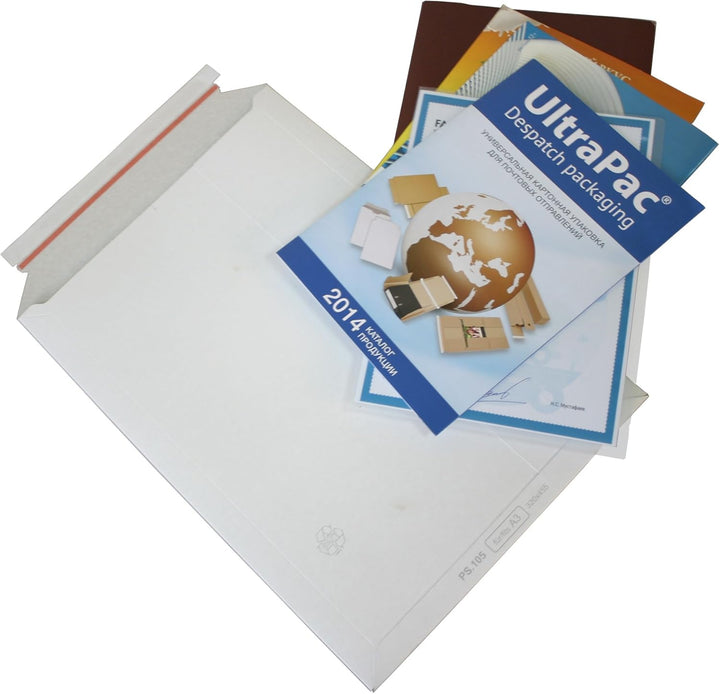 Versandtaschen weiss ungestrichen Vollpappe weiss Karton DIN A3 - flach:455x320mm / aufgestellt 440x