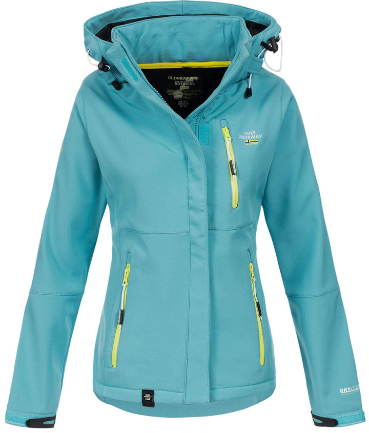 Geographical Norway Damen Softshell Jacke mit Kapuze Outdoor S Turquoise, S Turquoise