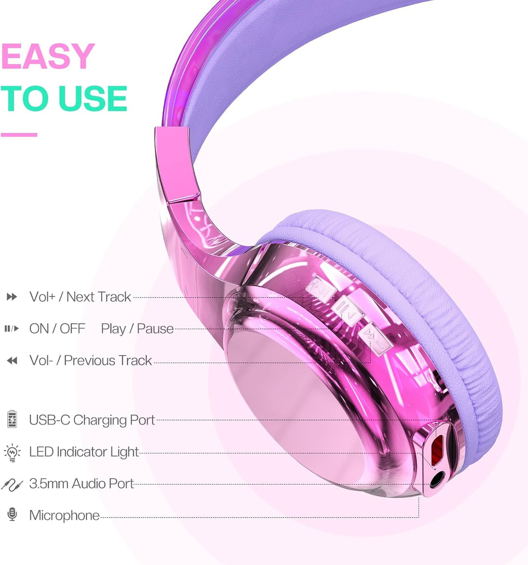 JYPS Bluetooth Kopfhörer Kinder, Kabellose Kopfhörer Bluetooth Kinder Over Ear, Kopfhörer Kinder Blu
