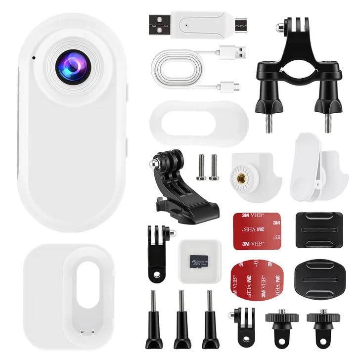 Mini Action Cam 1080P Bodycam mit Batteriefach & 128GB SD-Karte, Helmkamera für Motorrad Fahrrad Spo