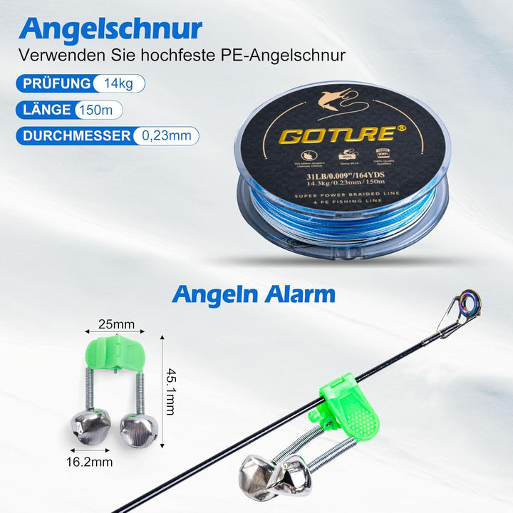 Goture Angelset Komplett (24T Carbon), Teleskop-Brandungsrute aus Kohlefaser & Spinnrolle mit 9+1 ge