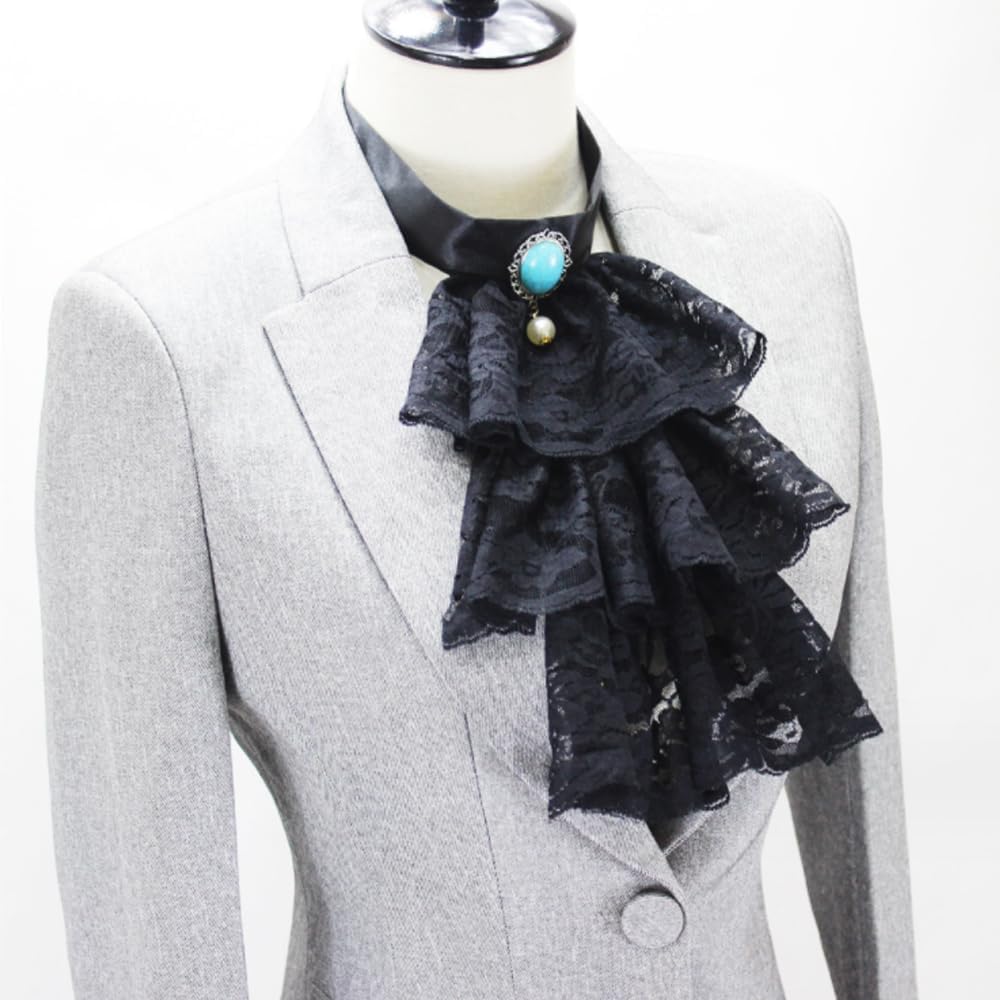 Elegtiskas Detachable Dickey Collar Victorian Lace Jabot Neck Ruff Collar Fake Collar S-M 245black,