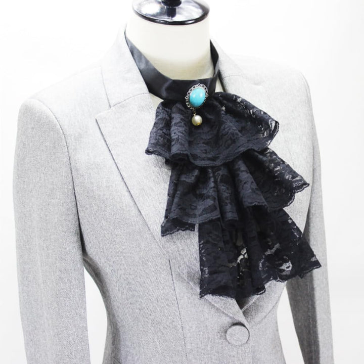 Elegtiskas Detachable Dickey Collar Victorian Lace Jabot Neck Ruff Collar Fake Collar S-M 245black,