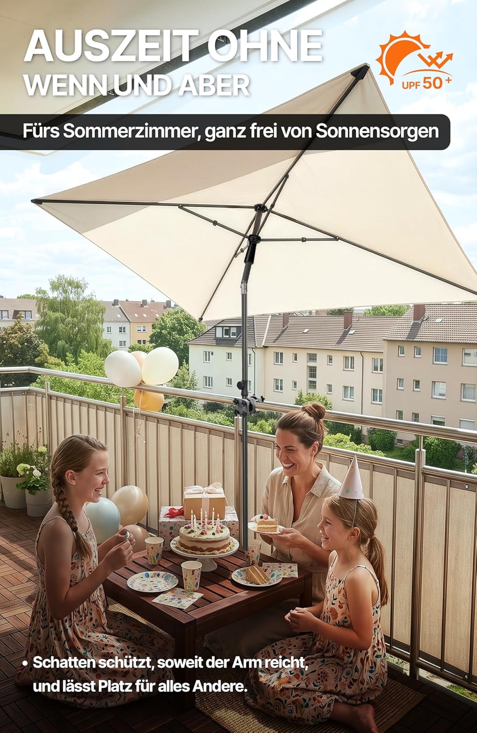 4smile SunnyShade Balkonschirm Rechteckig 210x140 cm, Sonnenschutz Balkon mit UV 50+, Sonnenschirm B