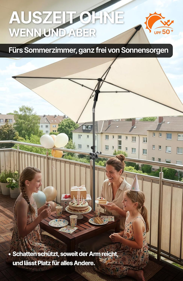 4smile SunnyShade Balkonschirm Rechteckig 210x140 cm, Sonnenschutz Balkon mit UV 50+, Sonnenschirm B