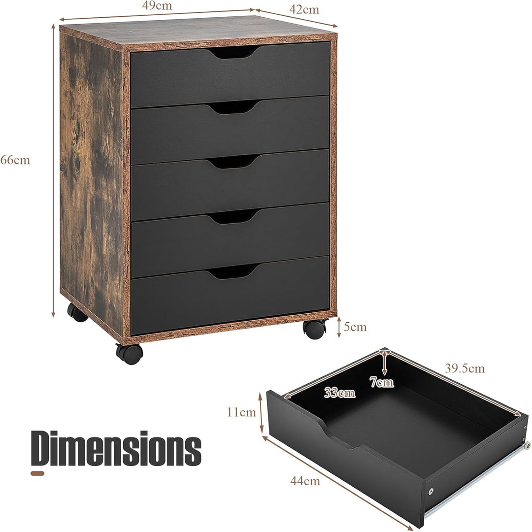 KOMFOTTEU Rollcontainer mit Schubladen, mobiler Aktenschrank Schubladenschrank mit Räder, Bürowagen