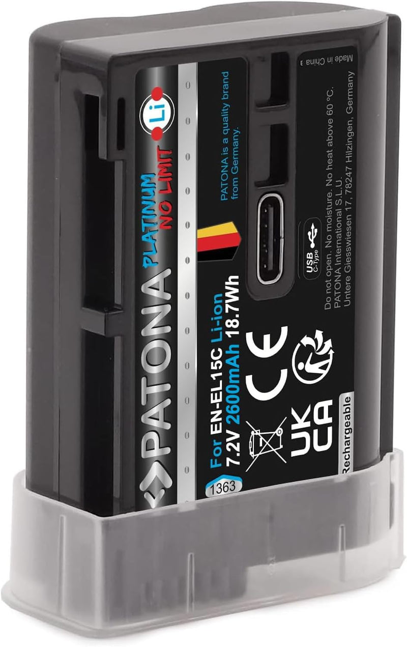 PATONA Platinum EN-EL15c USB Kamera Akku (2600 mAh) mit direkt USB Eingang (USB-c) 1363 - Kompatibel