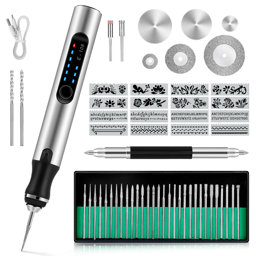Elektrischer Gravierstift, DIY Gravur Werkzeug Set, Gravierwerkzeugsatz, USB Wiederaufladbar, Tragba