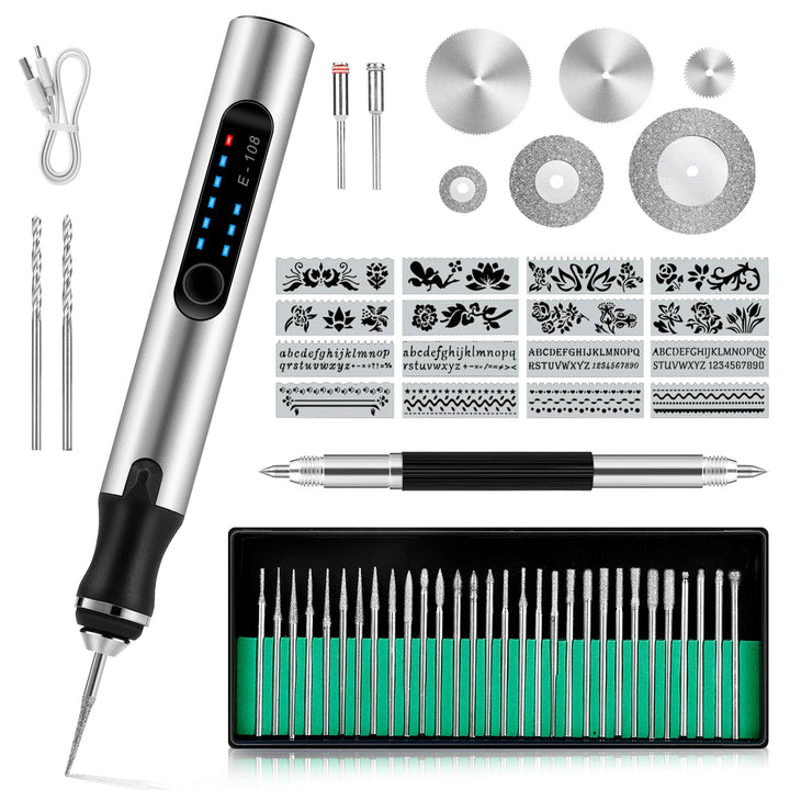Elektrischer Gravierstift, DIY Gravur Werkzeug Set, Gravierwerkzeugsatz, USB Wiederaufladbar, Tragba