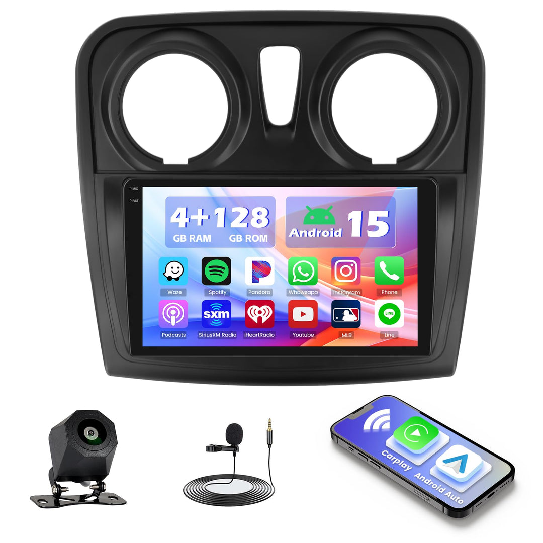 Hikity 4+128G Autoradio für Renault Dacia SANDERO II B52 2012-2019, 9" Bildschirm Radio mit Wireless