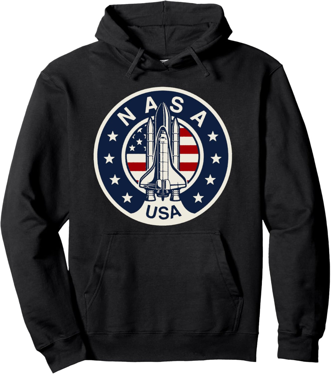 NASA USA Shuttle Rocket American Flag Logo Pullover Hoodie