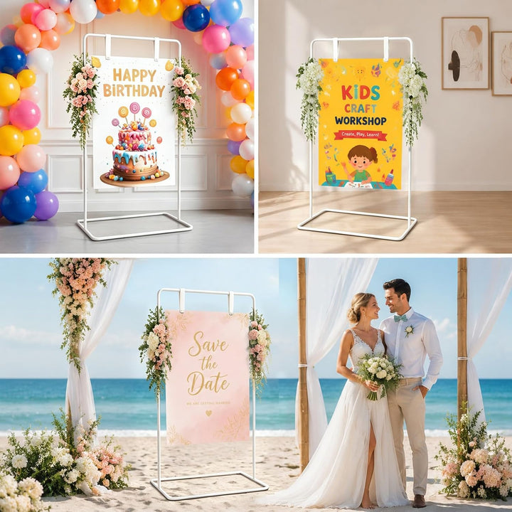 Hochzeitsschild Halter Metall 80 * 50 * 173cm, Verstellbare Staffelei für Willkommensschild, Sitzpla