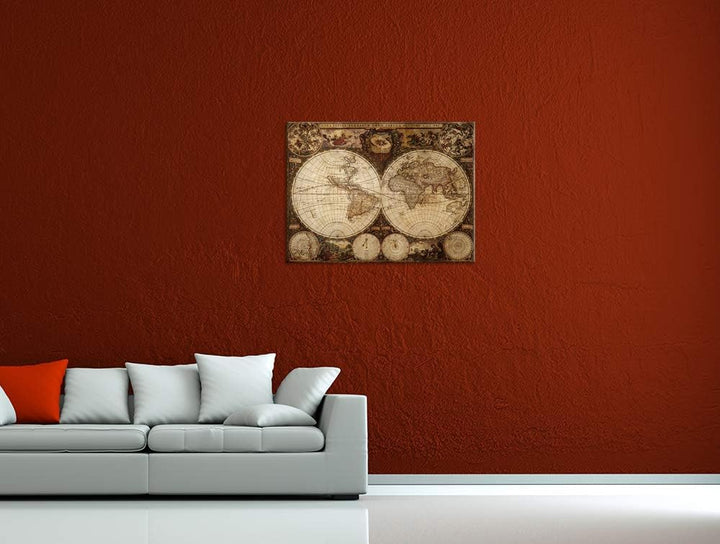 Bilderdepot24 Bild auf Leinwand | Weltkarte Vintage in 80x60 cm als Wandbild | Wand-deko Dekoration