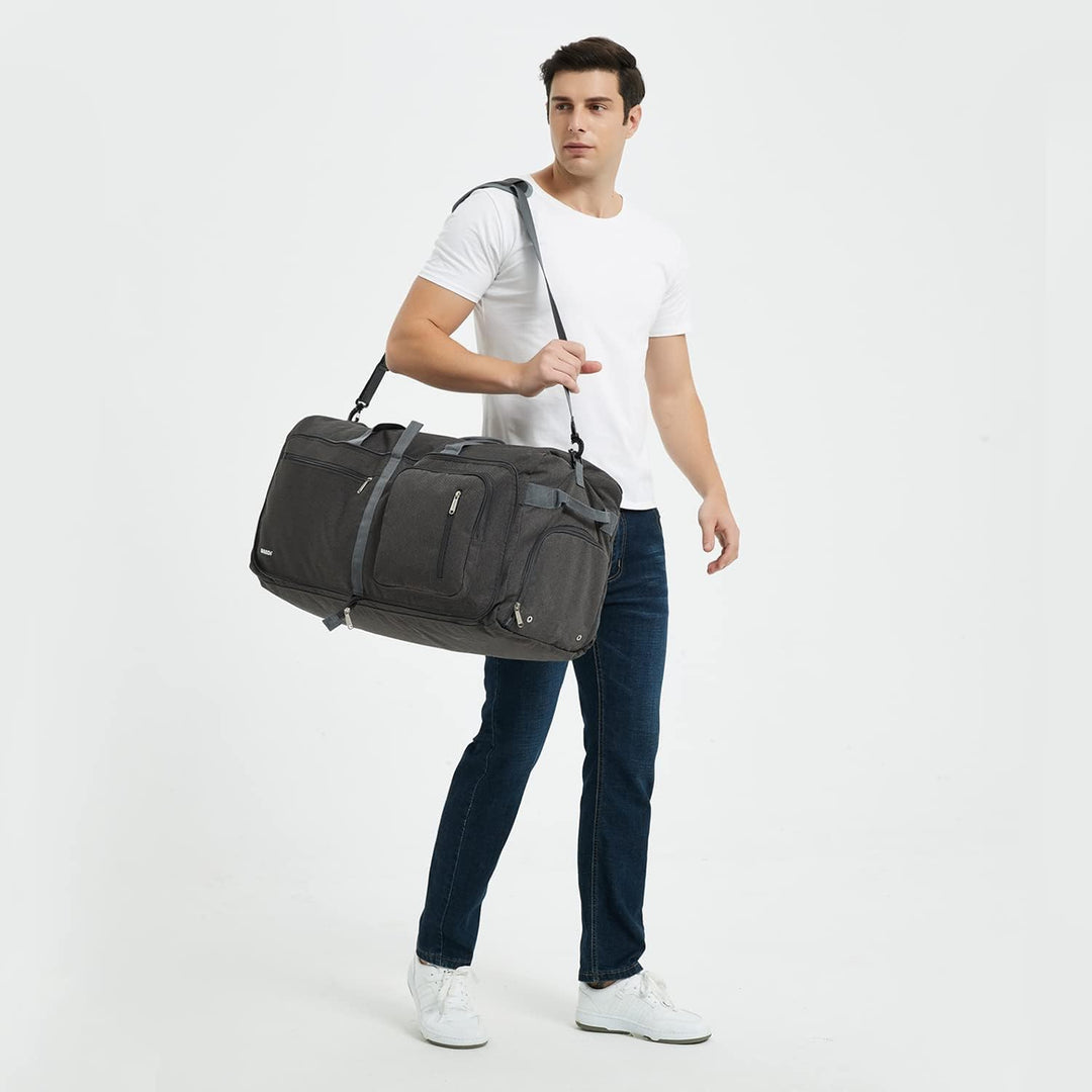 WANDF Reisetasche 85L mit Schuhfach Faltbare Weekender-Reisetasche Handgepäck für Männer Frauen (Gra