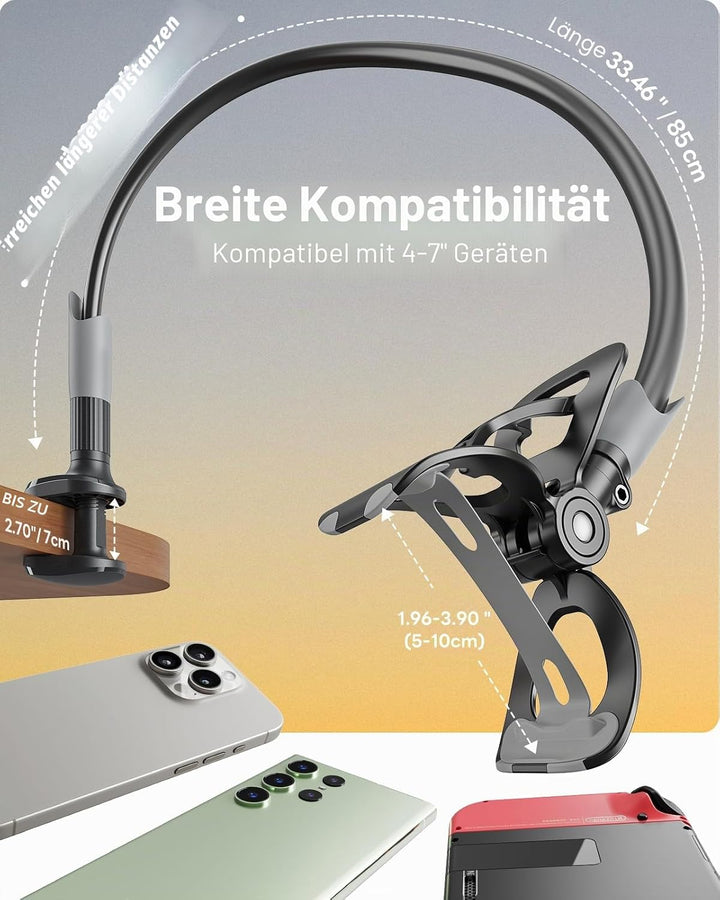 SAIJI Handy Halter für Bett, Schwanenhals Handy Halterung Braun, Braun