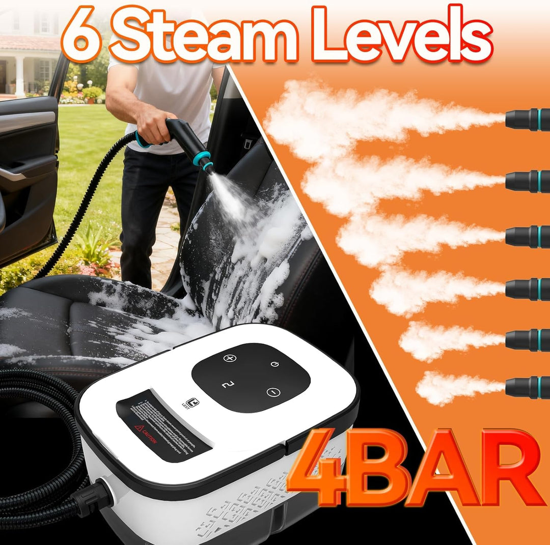 Dampfreiniger Handgerät, 6-Gang Steam Cleaner mit Grossem Tank & 10 Zubehör, 10s Schnellheizungs Han