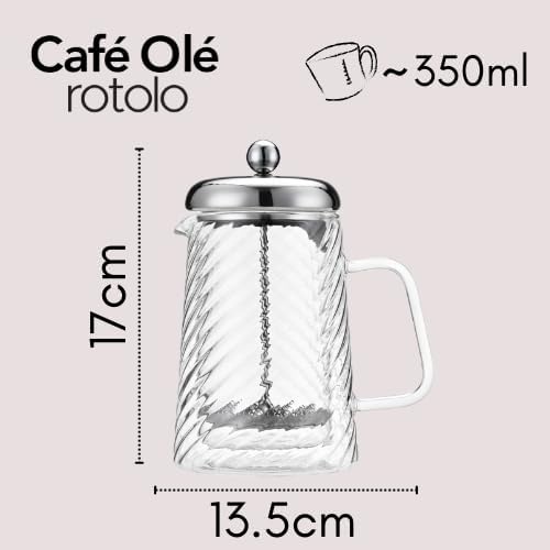Café Olé Rotolo 3 Tassen Cafetière, doppelwandig isoliert, Glas und Edelstahl, 3 Tassen Cafetière