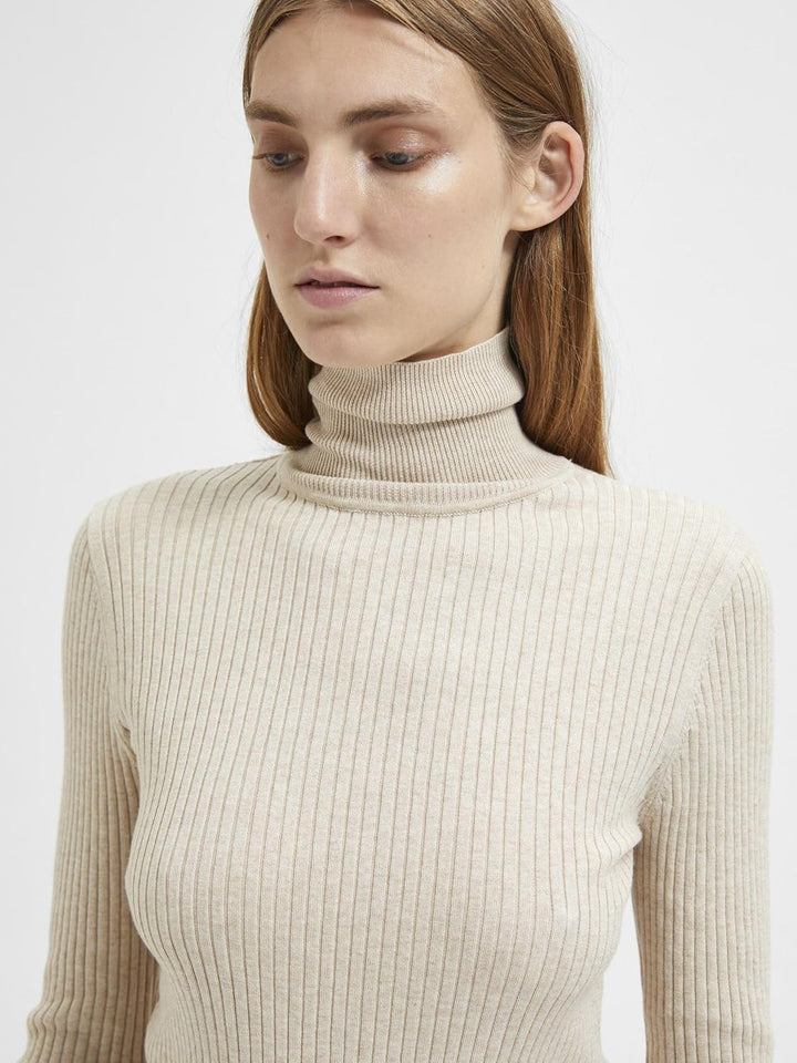 SELECTED HOMME Damen Slflydia Costa Ls Knit Rollneck B Langarmshirt M Birch, M Birch
