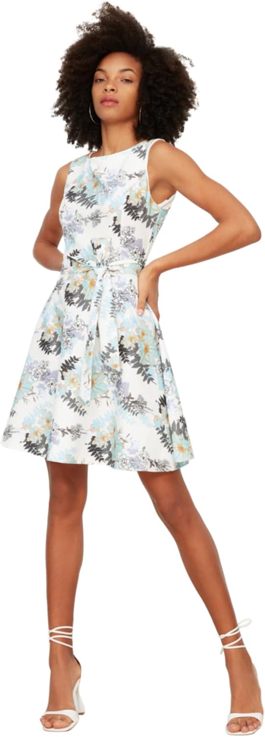 Trendyol Damen Belted Sleeveless Dress, Multi Color, 38 EU