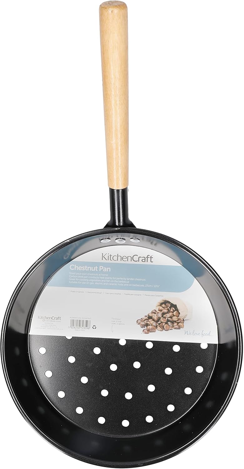 KitchenCraft Kastanienbräter aus Kohlenstoffstahl Gas-, Elektro- und Keramikkochfelder, 27cm Durchme