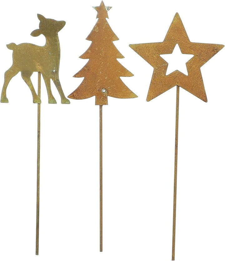 Dekoleidenschaft 9 Deko-Stecker Winterwald aus Metall in Rost-Optik, Metallstecker für Gestecke, Krä
