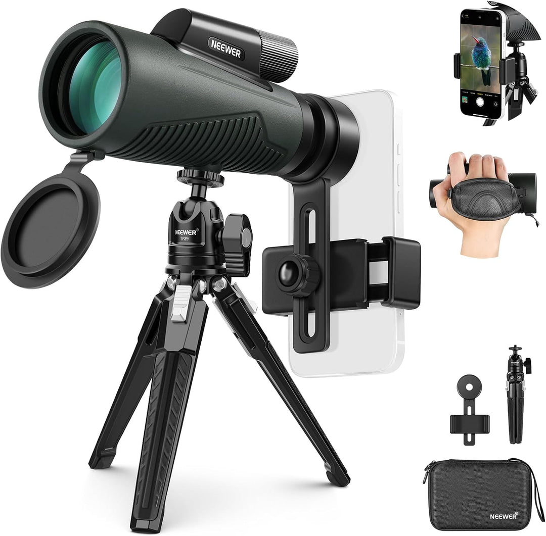 NEEWER 12x50 ED Monokular Teleskop,handy teleobjektiv mit Handy Clip/Metall Stativ/Tasche,IPX7 wasse