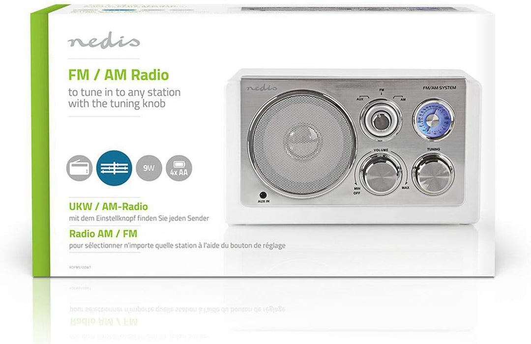 Nedis - UKW-Radio - 9 W - Analoges Tuning - Retro-Design - AUX-Eingang - Abstimmreglers - Antenne -