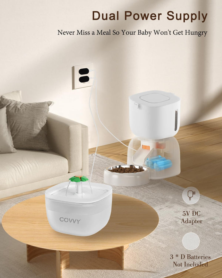 COVVY Pets Automatisches Futter- und Bewässerungs-Set, 3 l Futterspender und 2 l Wasserspender für k
