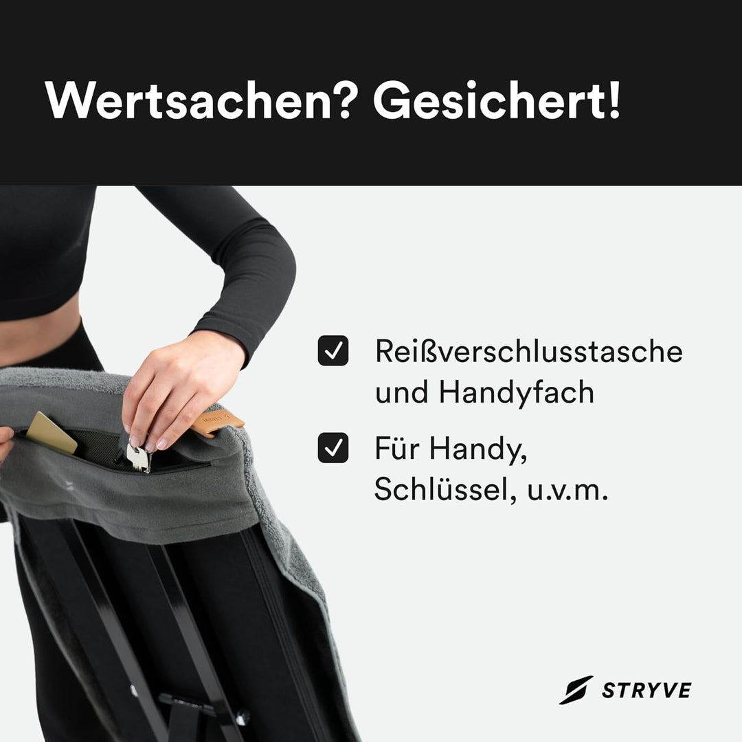 STRYVE Fitness Handtuch – Towell Plus Original aus DHDL – Mit Magnet und Reissverschluss Tasche - Fi