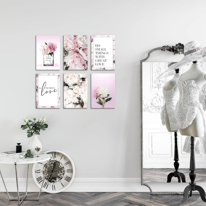 Novart Wandbilder Set - KOMPLETT AUFHÄNGFERTIG - Made in Germany - Moderne Bilder Blumen Wohnzimmer