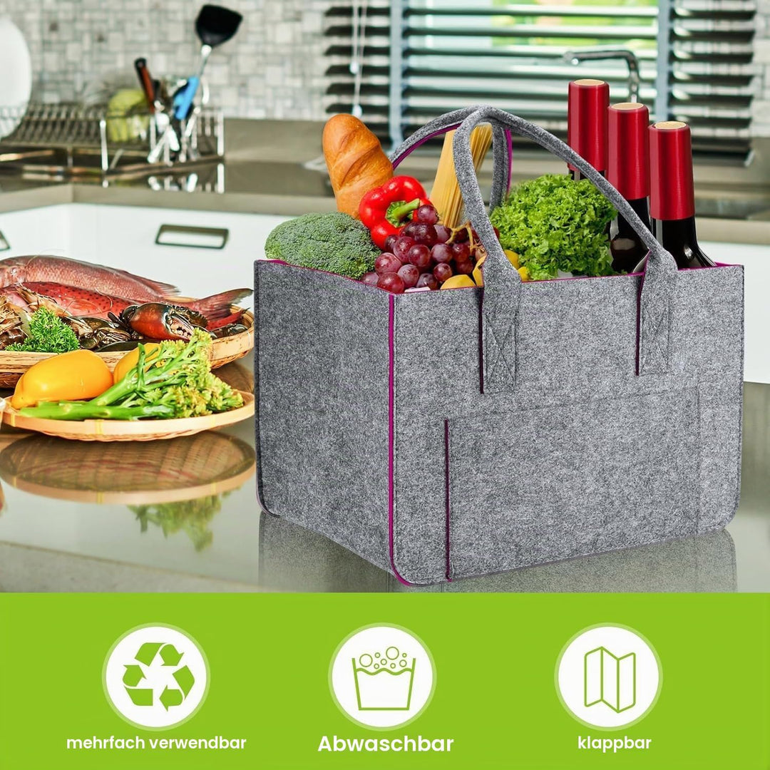 2 Stück 30L Gross Filztasche Einkaufstasche mit Fächern, Faltbar Filztaschen Shopper mit Stabile Hen
