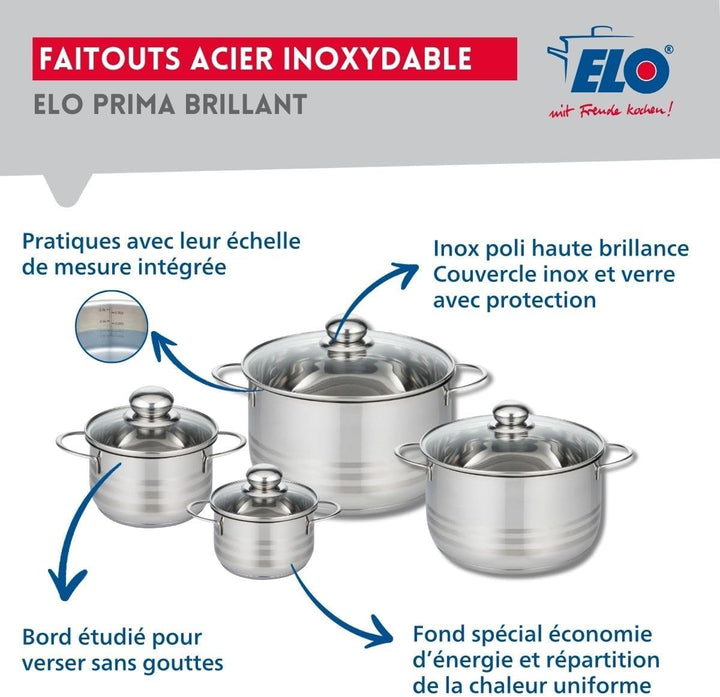 ELO 9749250 Kochgeschirr-Set, 7-teilig, 3 Bratpfannen 20, 28 und 32 cm, 4 Kochtöpfe 12, 14, 20 und 2