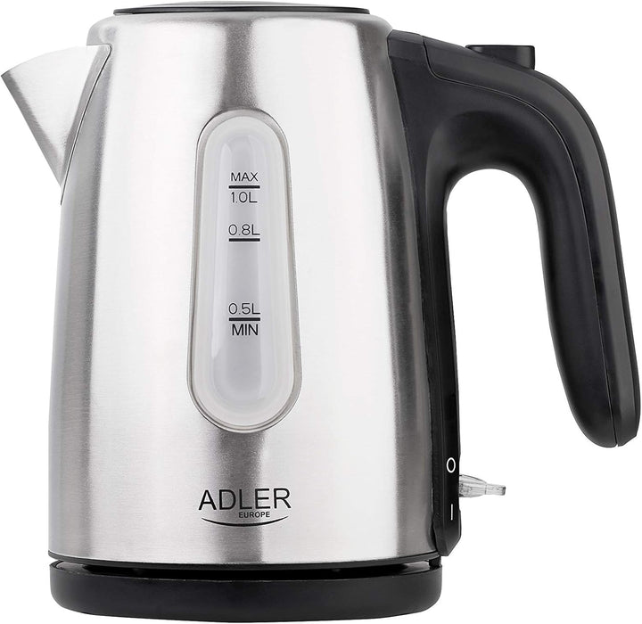 Adler Wasserkocher aus Metall mit einer Kapazität von 1 Liter und 1200 W Leistung AD 1273, 1630, Ede