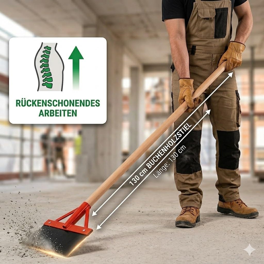 Stossscharre 30 cm mit Buchenholzstiel 130 cm | Federstahlblatt mit Strebe 300 mm breit| Bodenscharr