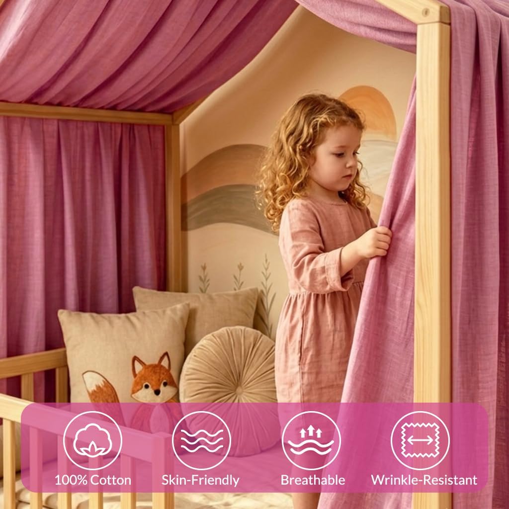 Hausbett Himmel für Kinder, 100% Baumwolle mit Bindegurt und Geschenkbox Rosa H320 x B135 cm (1er Pa
