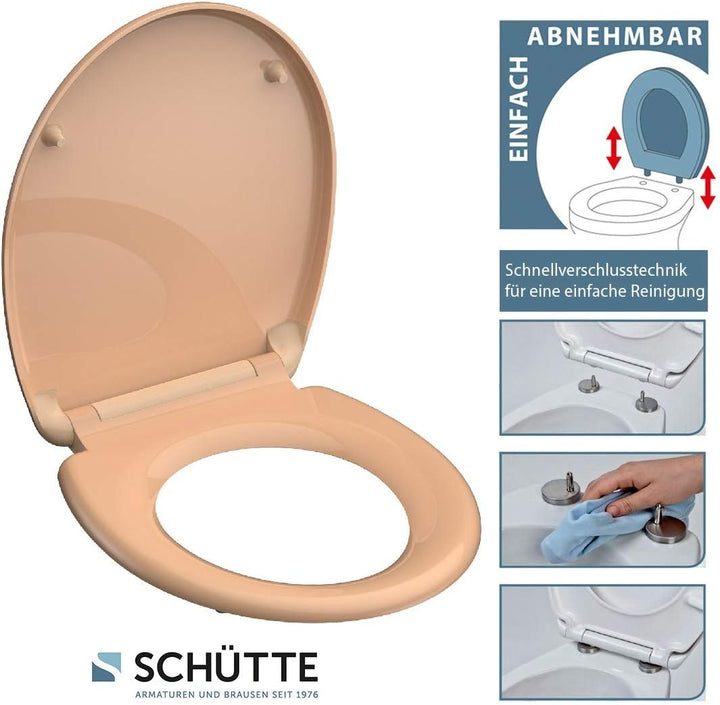 SCHÜTTE WC-Sitz Duroplast BEIGE, Toilettensitz mit Absenkautomatik und Schnellverschluss für die ein