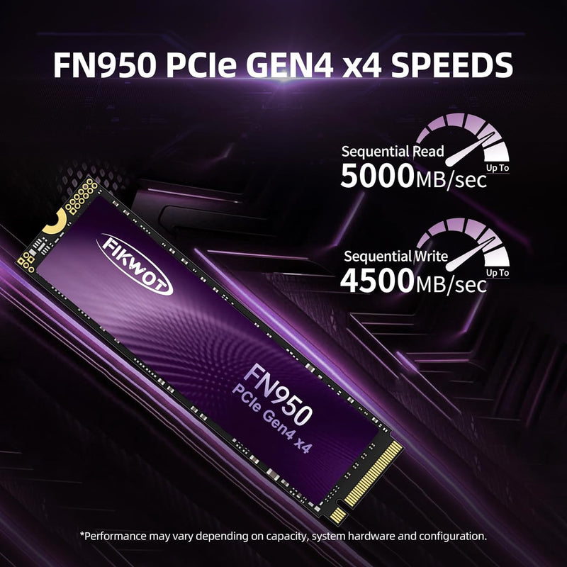 Fikwot FN950 2TB M.2 PCIe Gen4 Internes Solid State Drive mit Graphene Kühlaufkleber - Bis zu 4800 M