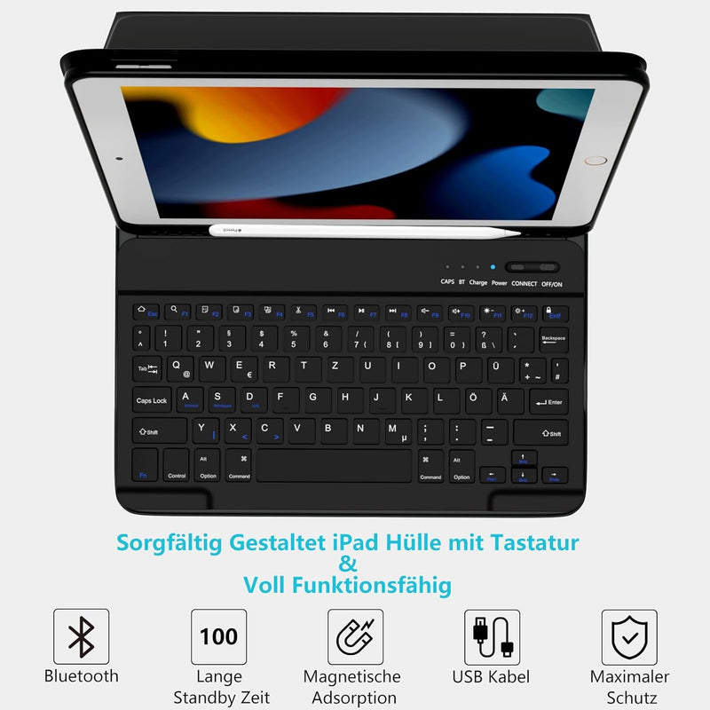 TQQ Tastatur Hülle für iPad 10.2 Zoll (9/8/7 Generation), für iPad Air 3rd und iPad Pro 10.5, Wieder