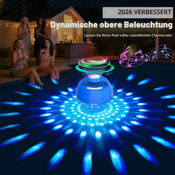 KingSom 2026 Pool Lautsprecher mit Oberlichter,Bluetooth Pool Lautsprecher IP68 wasserdicht Pool Mus