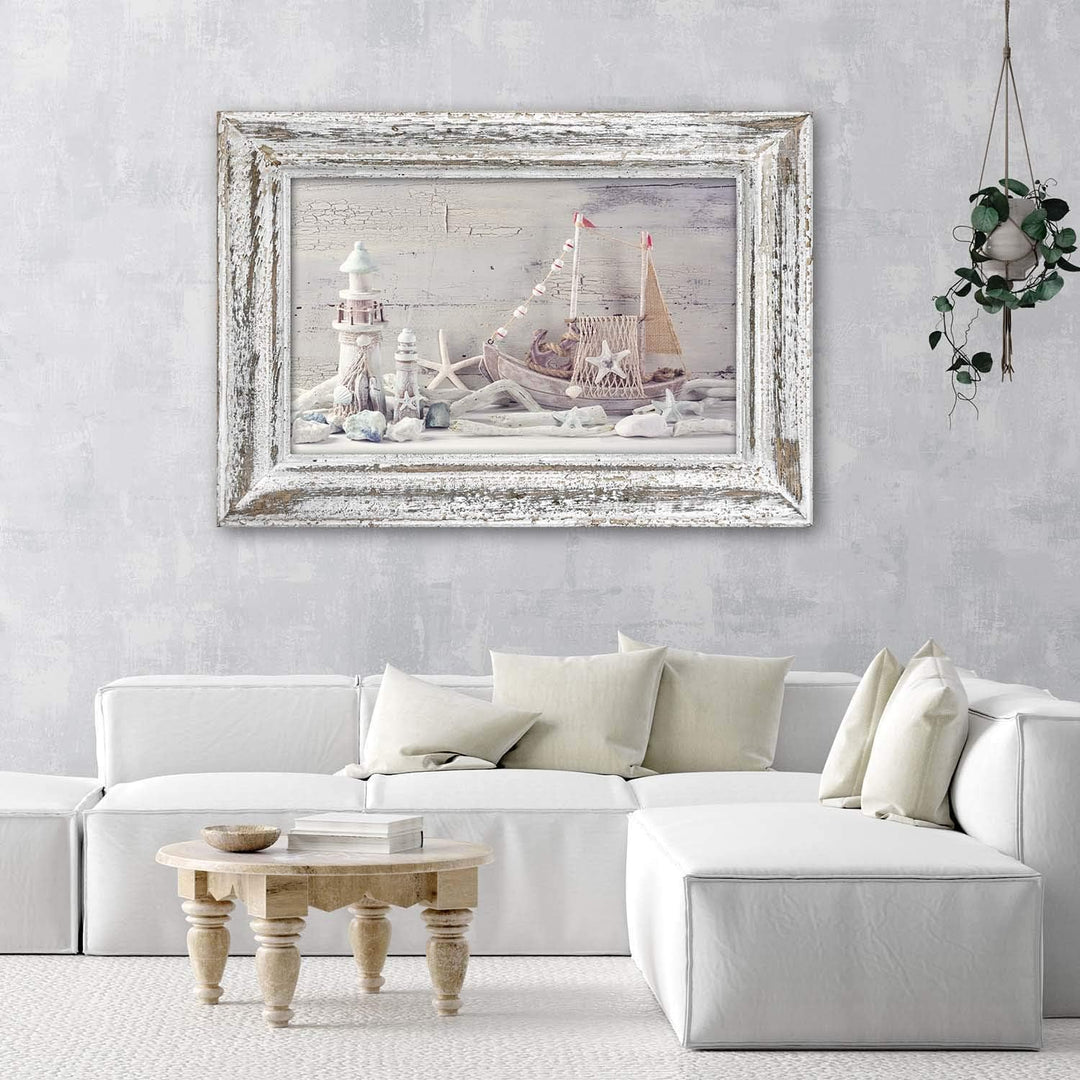 Feeby Bild auf Vlies Leinwand Shabby Chic Illusion Rahmen 90x60 cm Kunstdruck Modern Wandbilder Deko