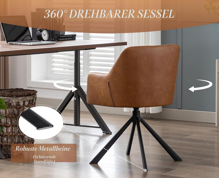chairus Schreibtischstuhl PU Leder Bürostuhl 360° Drehbar Schreibtischstuhl Sessel für Arbeitszimmer