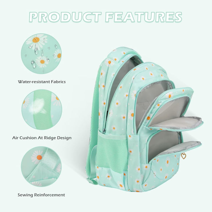 SIVENKE Schulrucksack Mädchen Teenager Damen Schultasche Rucksack Set Gänseblümchen Schulranzen für