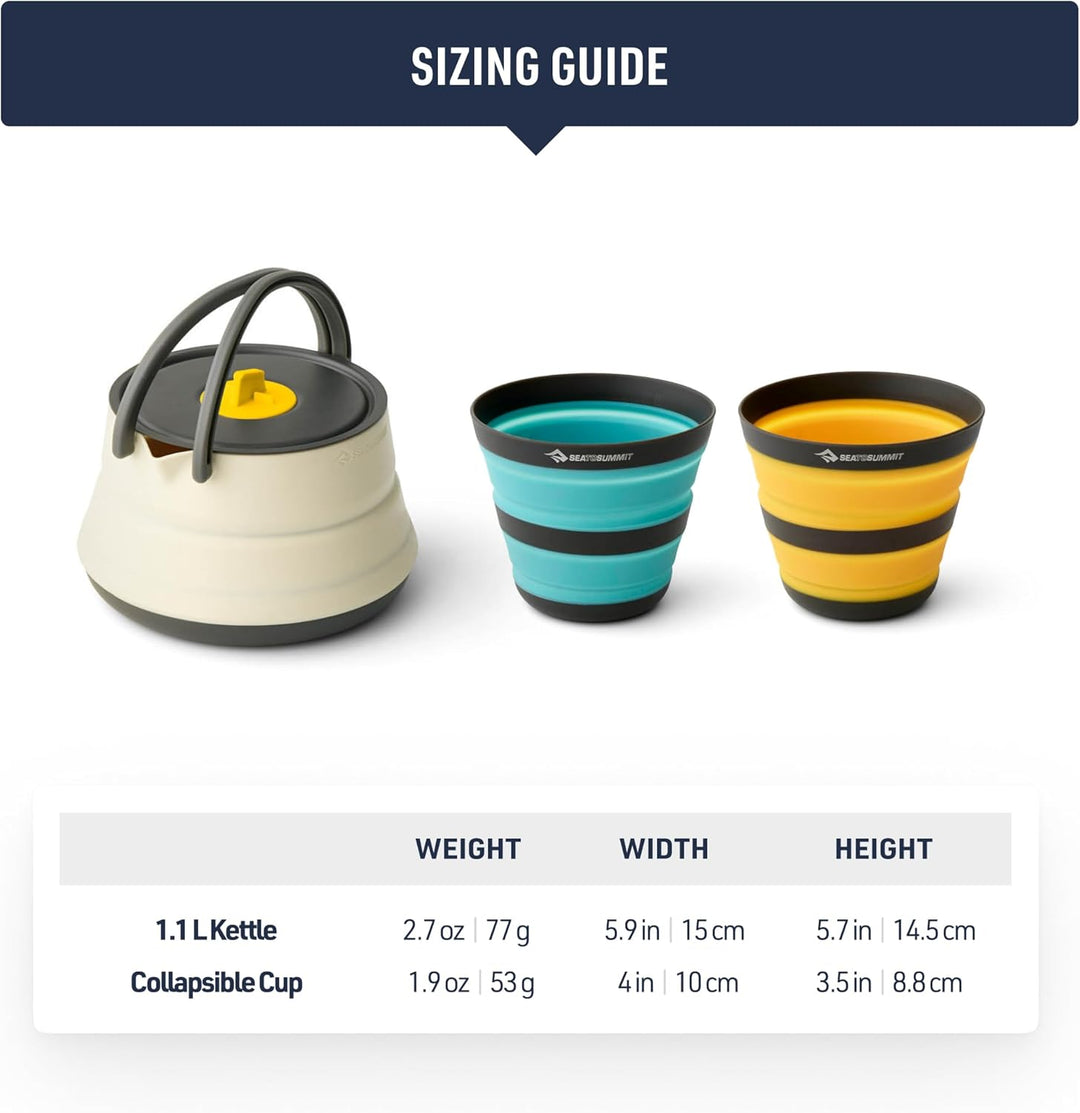 Sea to Summit Frontier Ultraleichtes faltbares Wasserkocher-Set 2 Personen (Wasserkocher, 2 x Tassen